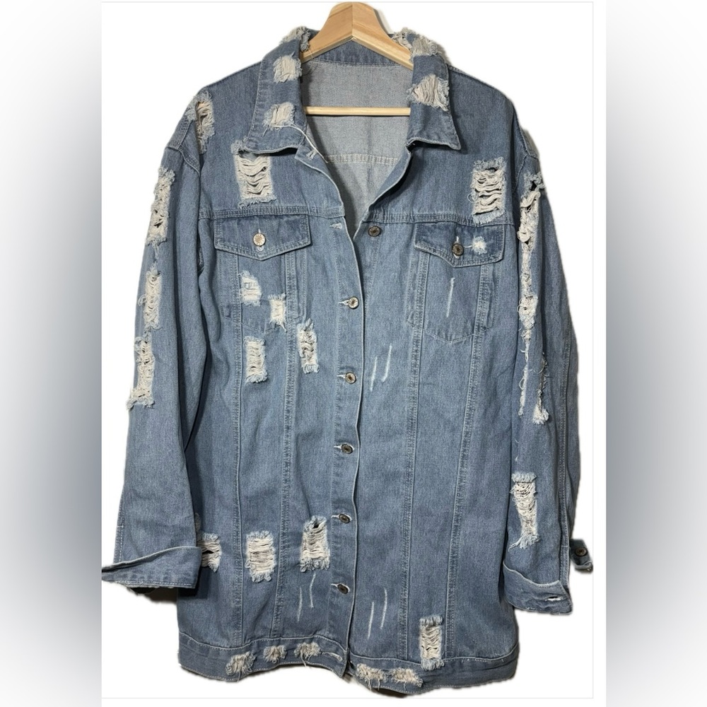 Blue Distressed Oversized Jean Jacket